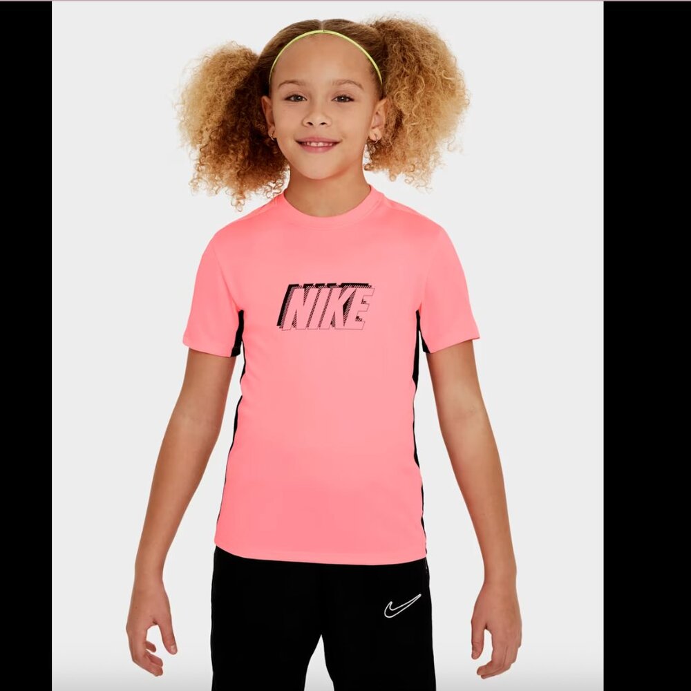 Nike Dri-FIT Academy Big Kids’ Short-Sleeve Soccer Top: Sunset Pulse/Black – NWT